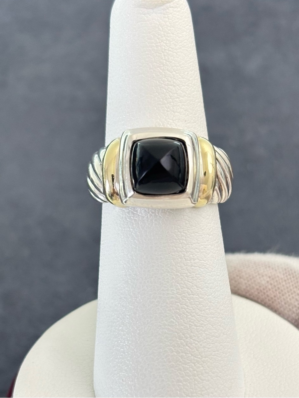 David Yurman 925 & 14k Gold Albion Ring with Black Onyx 6